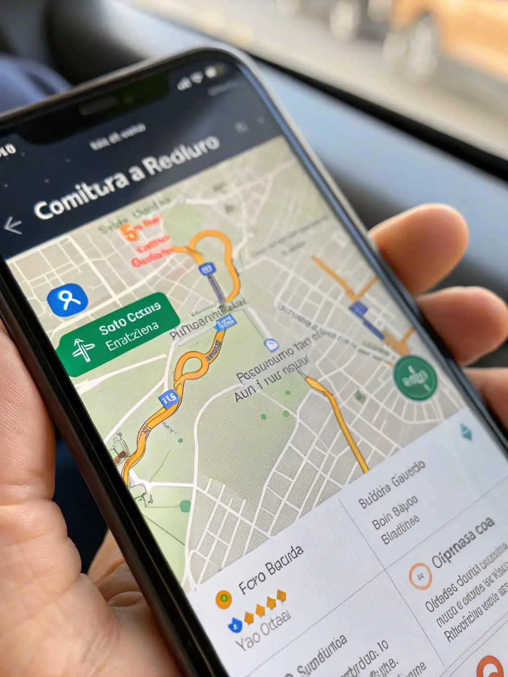A close-up shot of the TAPSi app interface showcasing the AI-powered routing feature, with a map of Coimbra highlighting the optimized route.