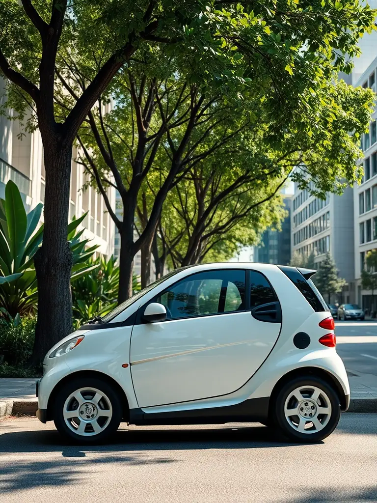 A modern electric car, such as a Tesla or Nissan Leaf, parked in front of a charging station in a scenic park in Portugal, emphasizing eco-friendliness.